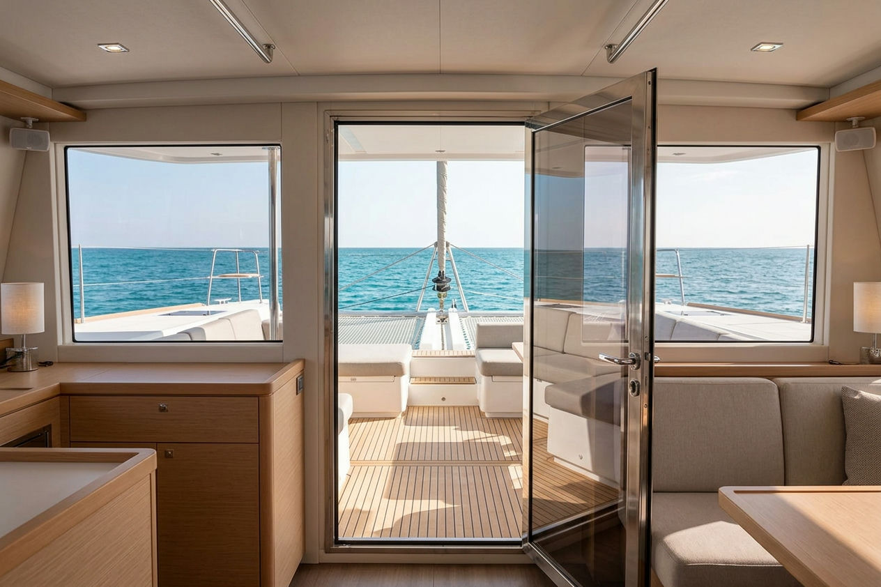 Lagoon 47 une porte d'accès direct au cockpit avant