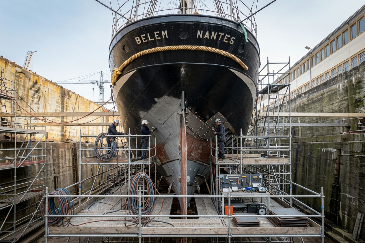 Belem : un chantier historique de 7 mois pour sa coque à Saint-Nazaire