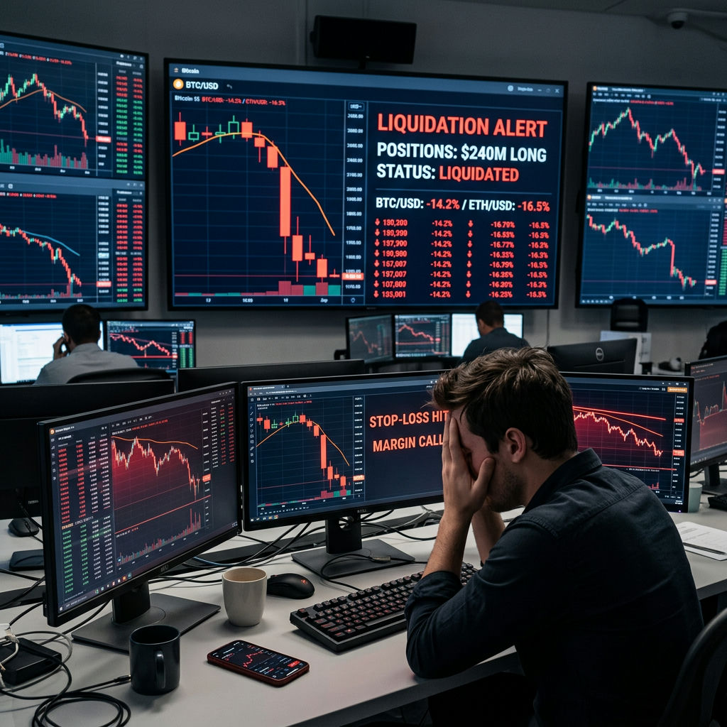Bitcoin et cryptos chutent: 240 M$ de positions longues liquidées